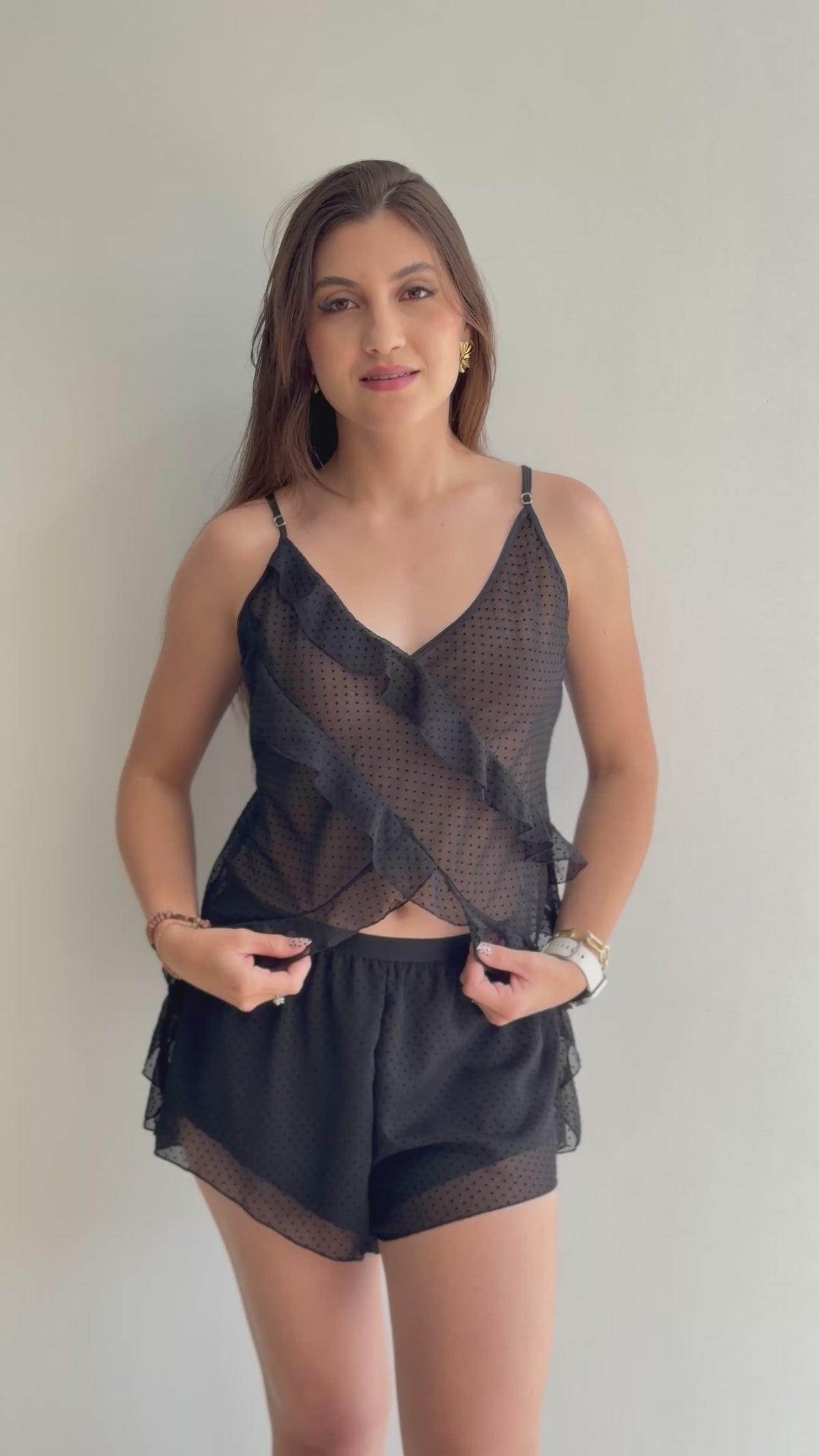 BABYDOLL DE ALÇA CURTO CREPE POÁ RECCO